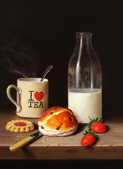 Raymond Campbell, Original oil painting on panel, Time For Tea