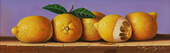 Raymond Campbell, Original oil painting on panel, Lemons