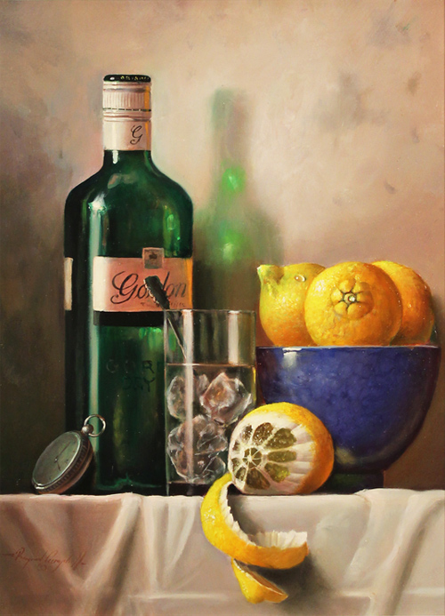 Raymond Campbell, Original oil painting on panel, Gin and Tonic Time