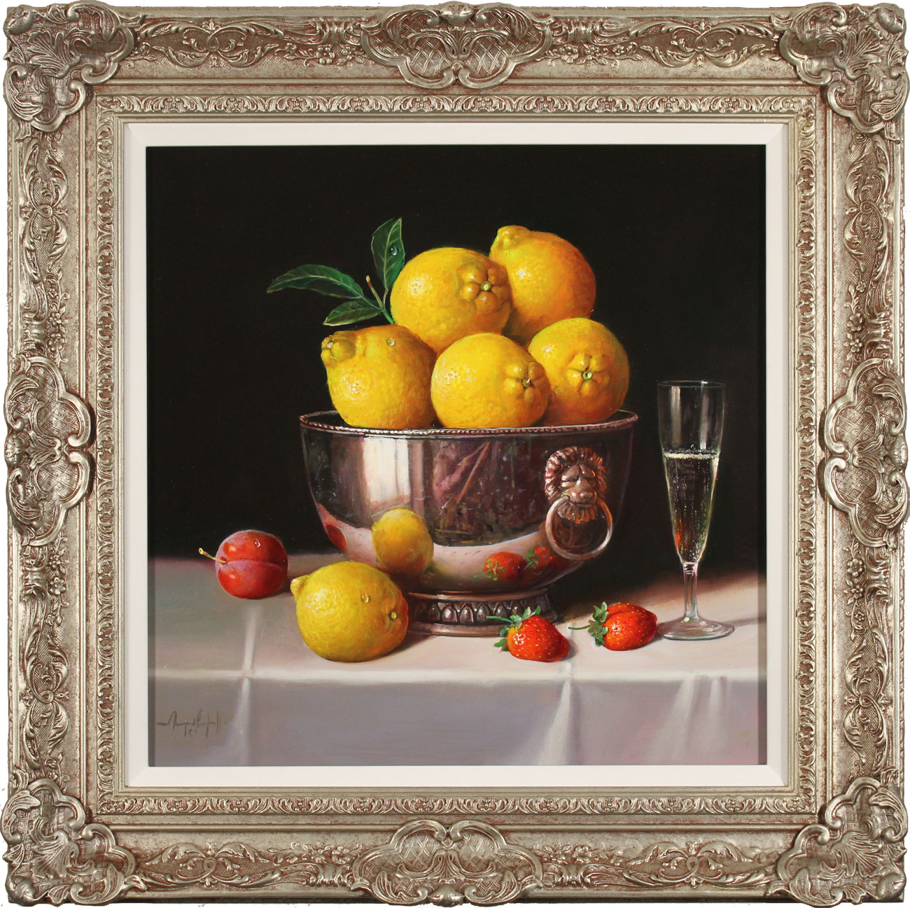 Raymond Campbell, Original oil painting on panel, Bowl of Lemons