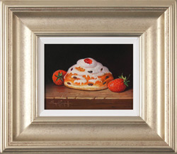 Raymond Campbell, Original oil painting on panel, Belgian Bun with Strawberries Medium image. Click to enlarge