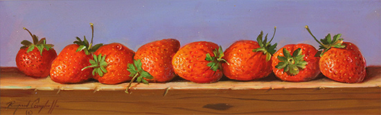 Raymond Campbell, Original oil painting on panel, Strawberries