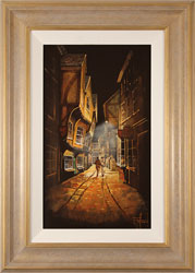 Richard Telford, Original oil painting on panel, Shadows of The Shambles, York Medium image. Click to enlarge