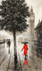 Richard Telford, Original oil painting on panel, Red Dress and Big Ben Medium image. Click to enlarge