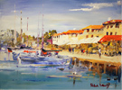 Roberto Luigi Valente, Original acrylic painting on board, Harbour, Saint Tropez