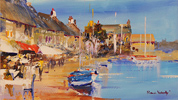 Roberto Luigi Valente, Original acrylic painting on board, Cafe Scene Medium image. Click to enlarge