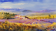 Roberto Luigi Valente, Original acrylic painting on board, Lavender Fields, Tuscany Medium image. Click to enlarge