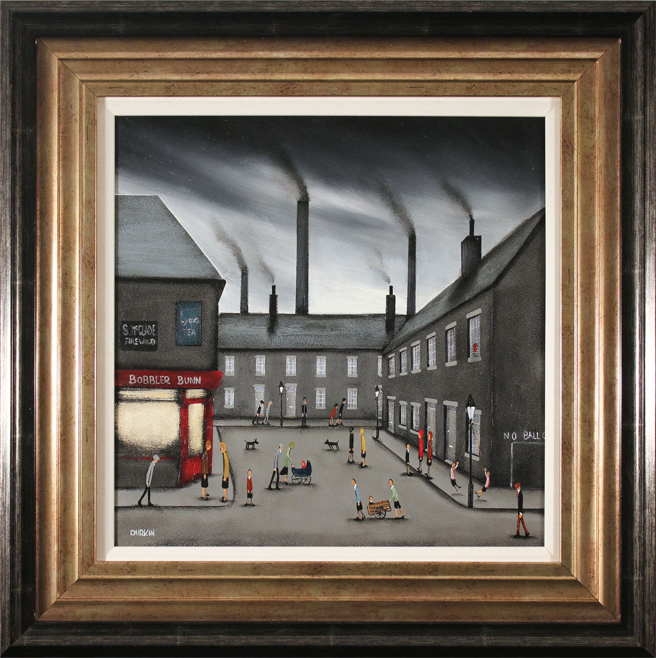 Sean Durkin, Original oil painting on panel, Street Games and Swirling Skies