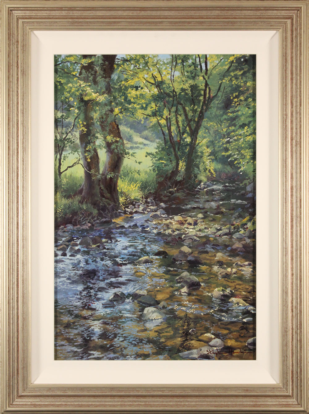 Stephen Hawkins, Original oil painting on panel, Woodland Stream