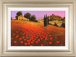 Steve Thoms, Original oil painting on panel, Scarlet Fields of Tuscany Medium image. Click to enlarge
