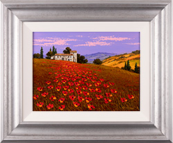 Steve Thoms, Original oil painting on panel, Scarlet Fields of Tuscany