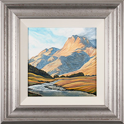 Suzie Emery, Original acrylic painting on board, Langdale Pikes and Great Langdale Beck Medium image. Click to enlarge