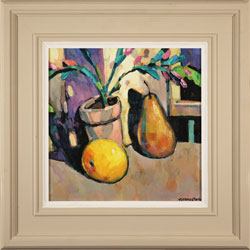 Terence Clarke, Original acrylic painting on canvas, The Christmas Cactus and Pear