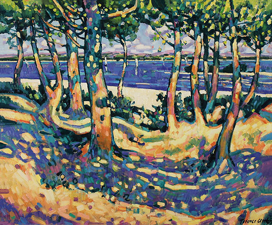 Terence Clarke, Original oil painting on canvas, Lakes and Trees at La Marina  No frame image. Click to enlarge