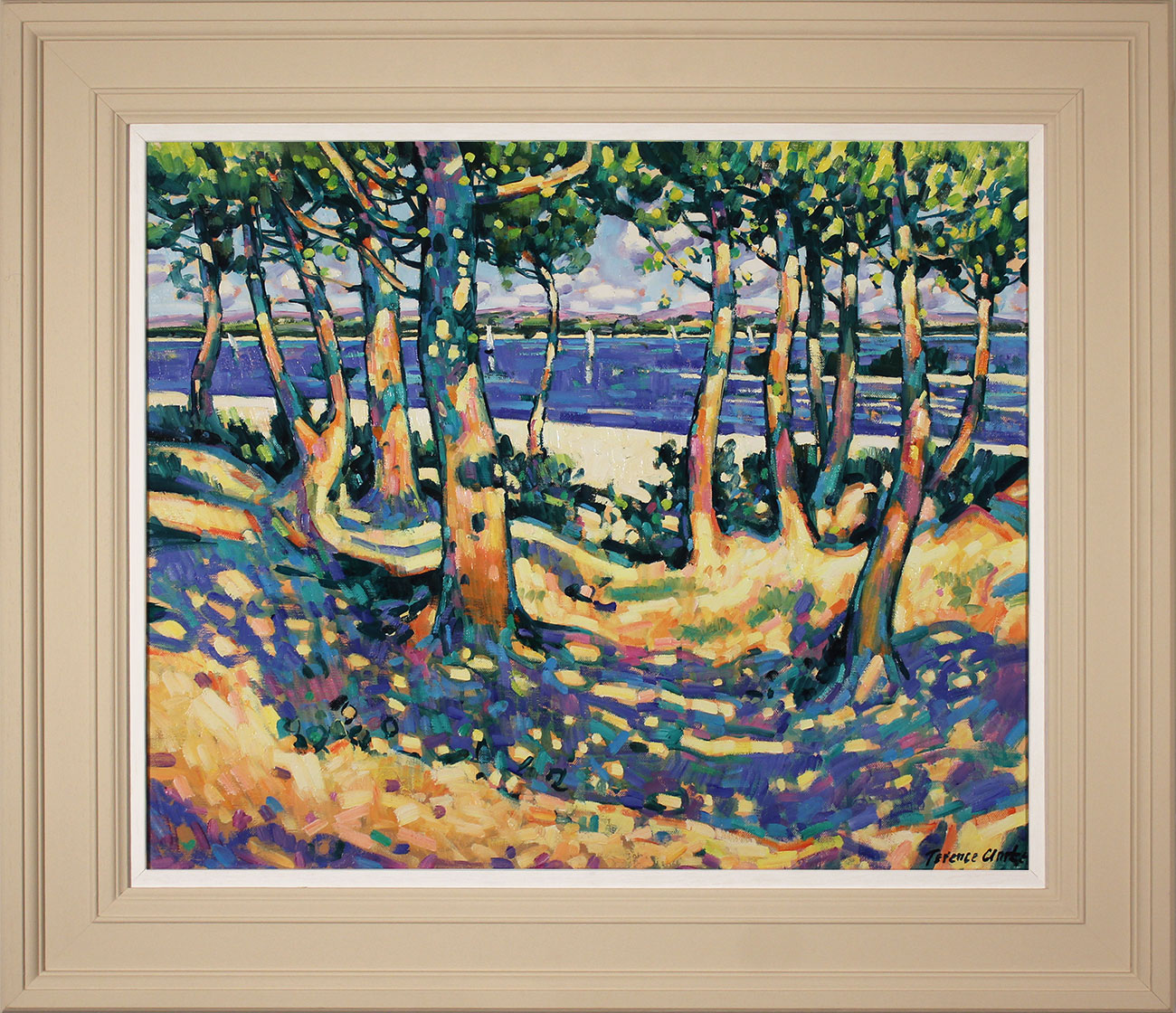 Terence Clarke, Original oil painting on canvas, Lakes and Trees at La Marina  Click to enlarge