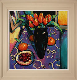 Terence Clarke, Original acrylic painting on canvas, Tulips and Tangerines  Medium image. Click to enlarge