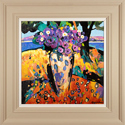 Terence Clarke, Original acrylic painting on canvas, Flowers in the Window, Chalki, Greece Medium image. Click to enlarge