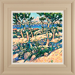 Terence Clarke, Original oil painting on canvas, Pines by the Lake, Spain