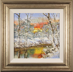 Terry Evans, Original oil painting on canvas, Burning Winter Sunset Medium image. Click to enlarge