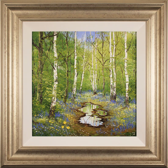 Terry Evans, Original oil painting on panel, Birch and Bluebell