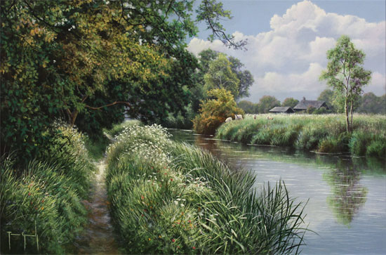 Terry Grundy, Original oil painting on panel, Riverbank Farm No frame image. Click to enlarge