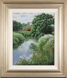 Terry Grundy, Original oil painting on panel, Church Bells by the River Medium image. Click to enlarge