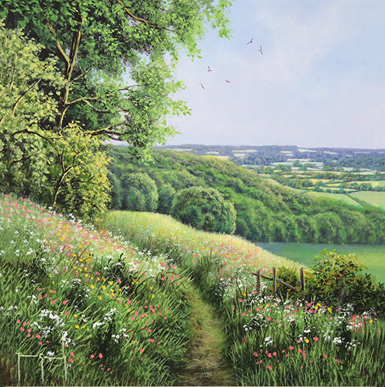 Terry Grundy, Original oil painting on panel, Summer in the Yorkshire Wolds No frame image. Click to enlarge