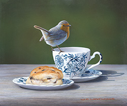 Wayne Westwood, Limited edition print, Robin on a Teacup