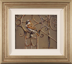 Wayne Westwood, Original oil painting on panel, Sparrow on a Gate Medium image. Click to enlarge