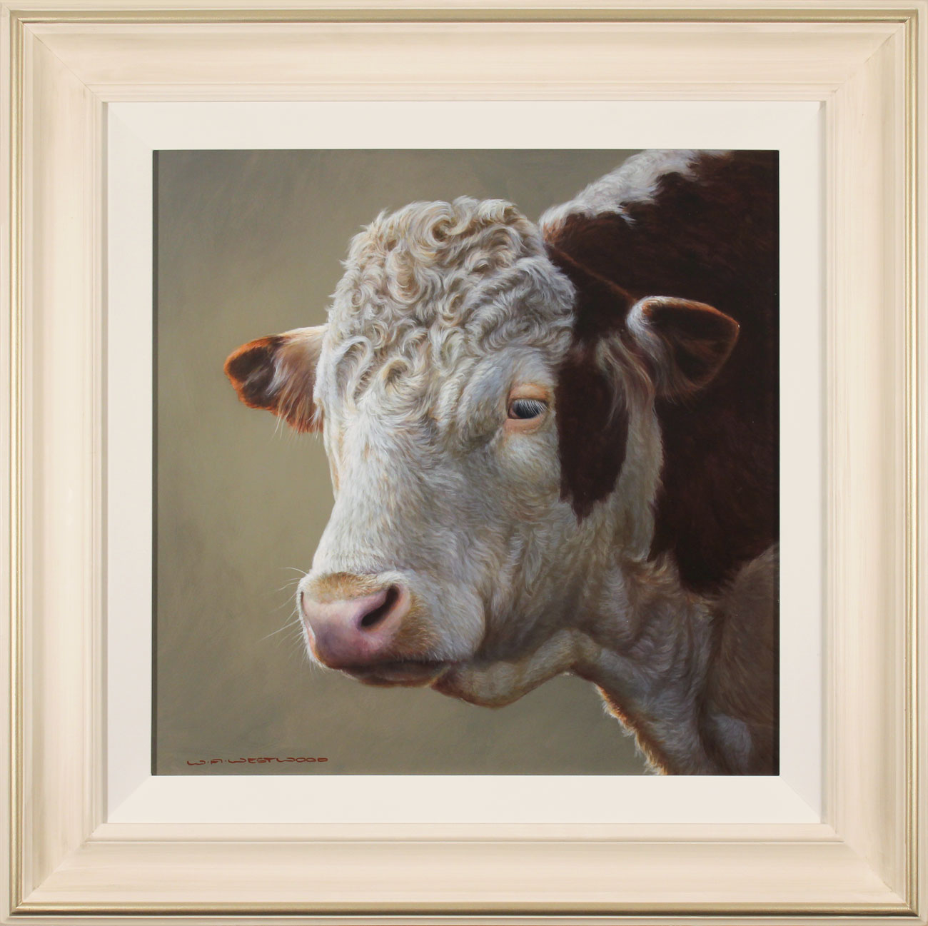 Wayne Westwood, Original oil painting on panel, Hereford Bull